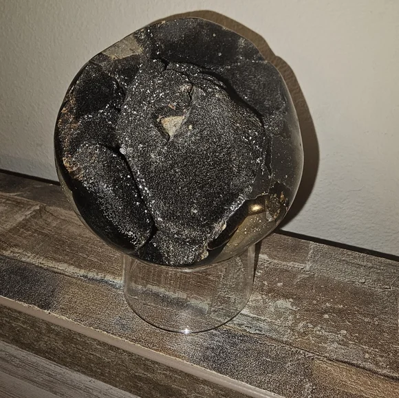 3.9" Septarian Polished Geode Sphere- Madagascar! - Picture 5 of 13